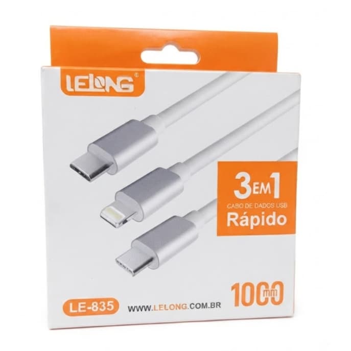 Cabo de Dados USB 3 em 1 Rápido 1000mm LE-835 - Lelong