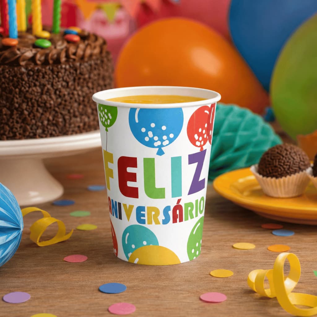 Copo De Papel Festa Feliz Aniversário 270ml