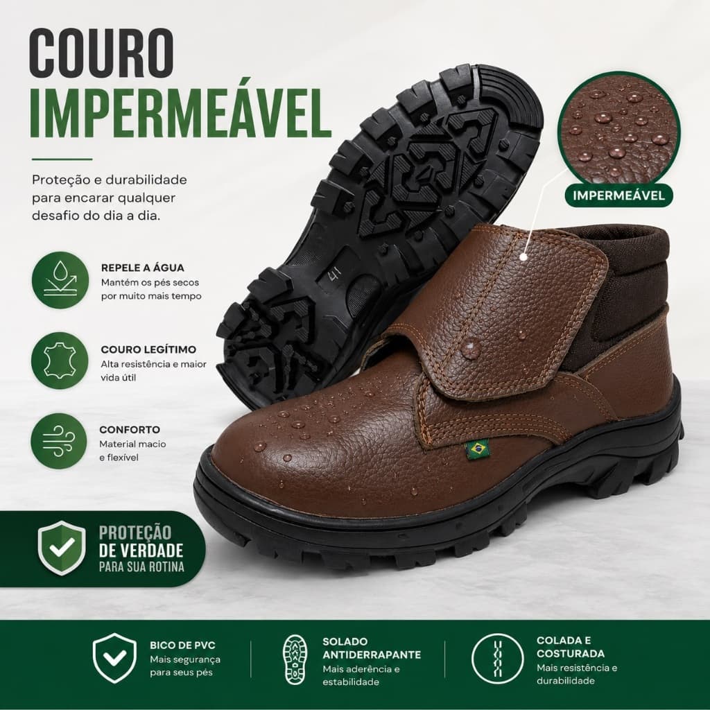 Bota Botina velcro com C.A bico de PVC leve