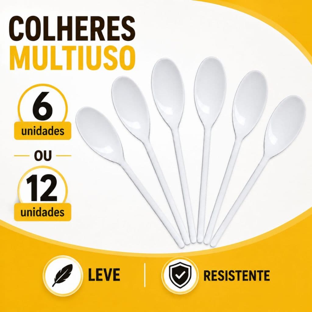 Kit com 6 ou 12 Colheres Brancas 24,5 cm – Multiuso - Mexe molhos, Refogado, Feijão, Arroz, Massa e Saladas.