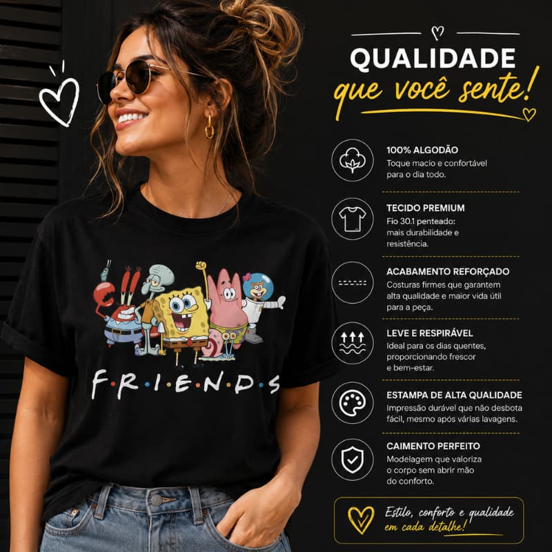 Camiseta Feminina Estampada Friends Estiloso Alta Qualidade Envio Ja