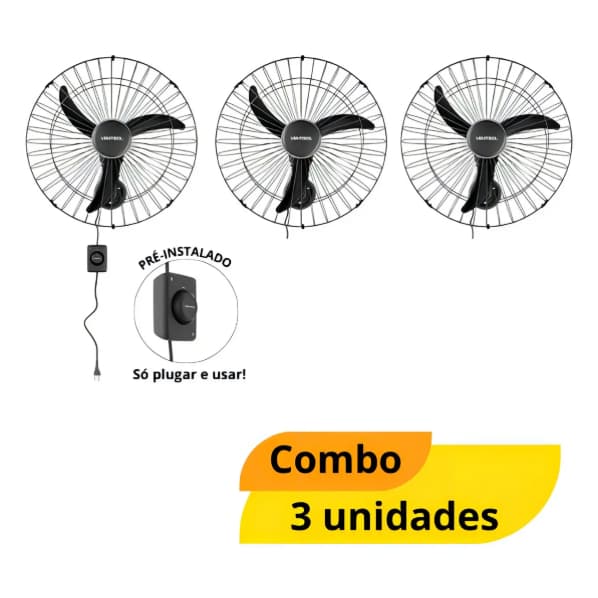 Ventilador de parede VENTISOL BIVOLT 3 unidades 200W