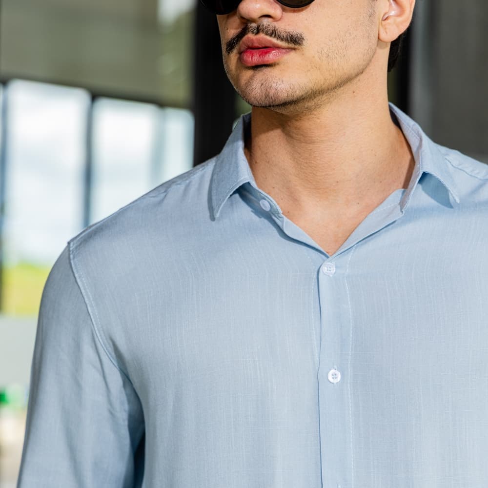 Camisa Social Masculina Manga Longa Textura Linho Casamento Trabalho
