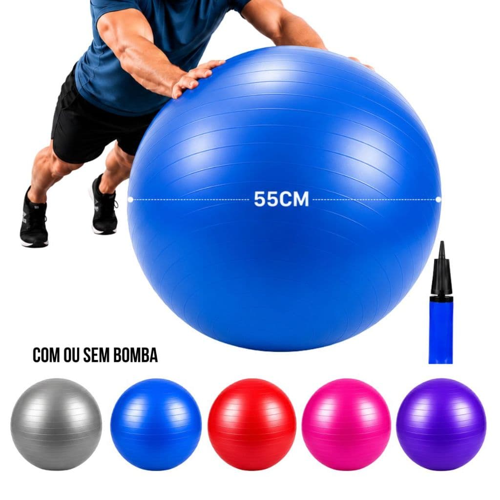 Bola Pilates Yoga Abdominal Ginastica Fitness 55 cm COM ou SEM BOMBA