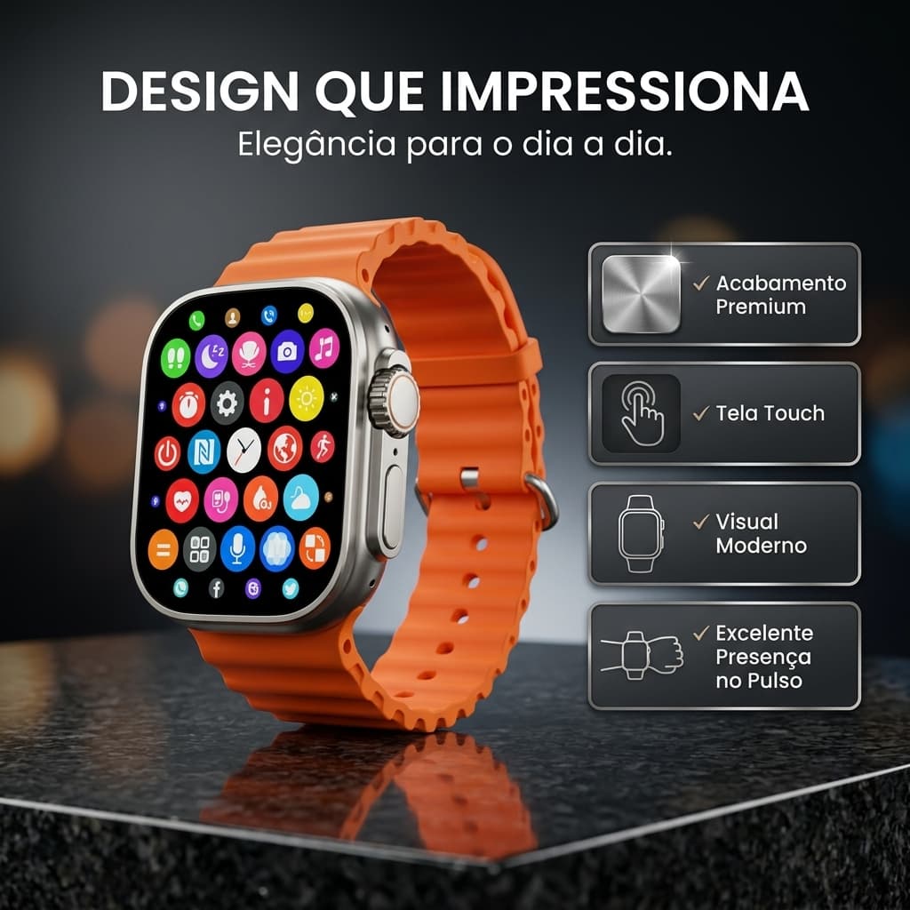 Smartwatch Relogio Inteligente w69 Pro Max com 6 Pulseiras Presente Pais Masculino Feminino Unissex
