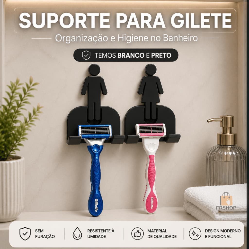 Suporte Para Barbeador Gilete Com Fita 3M Organizador De Banheiro