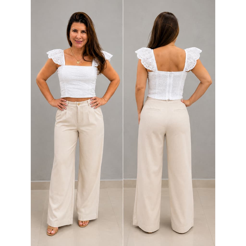 Cropped Feminino Em Lese Bordado Inglês