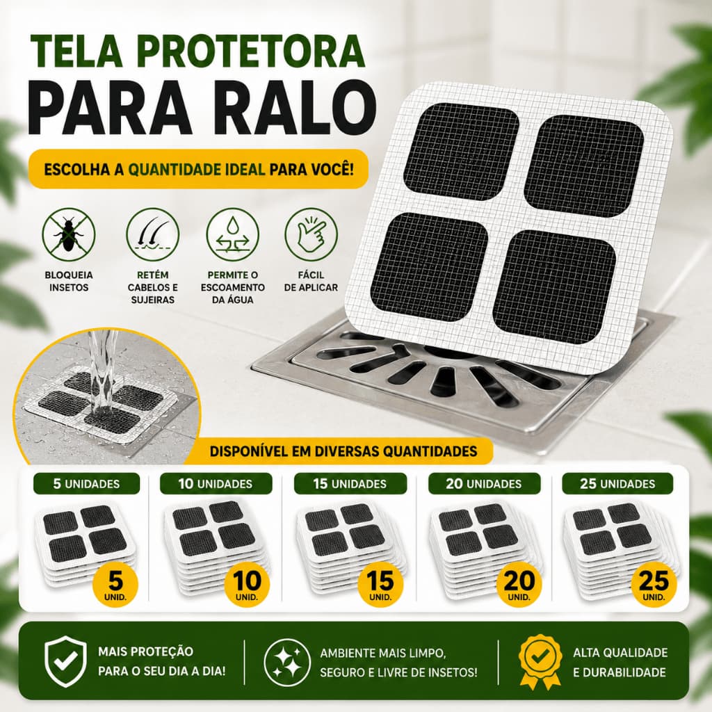 Tela Protetora para Ralo 15x15 cm Filtro Anti Insetos Escolha a Quantidade 5 a 25 Unidades