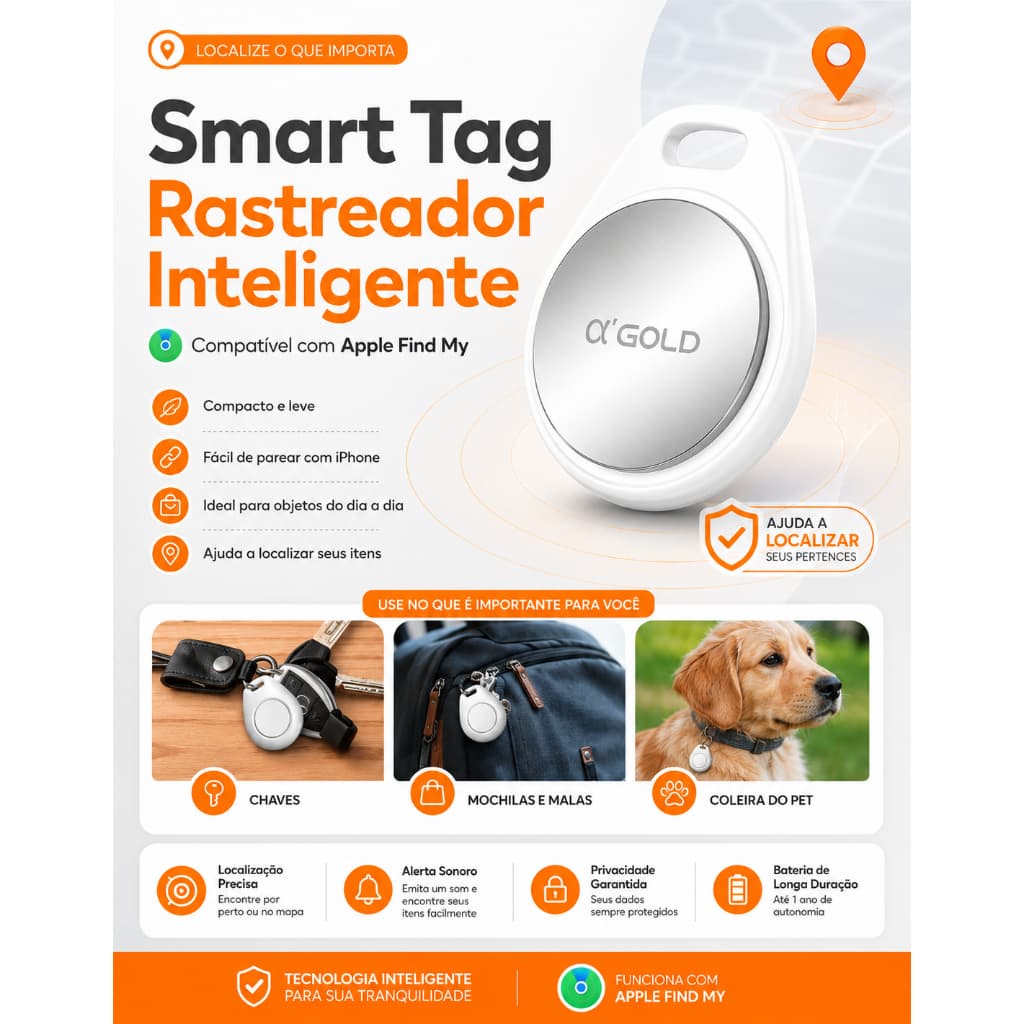 Smart Tag Rastreador GPS Localizador Air Tag Inteligente (Apple Find My) Original A'GOLD