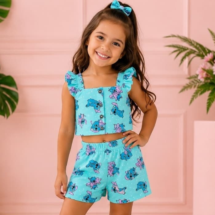 Conjunto Stich infantil Menina 2 ao 8 anos Cores sortidas Tendência verão