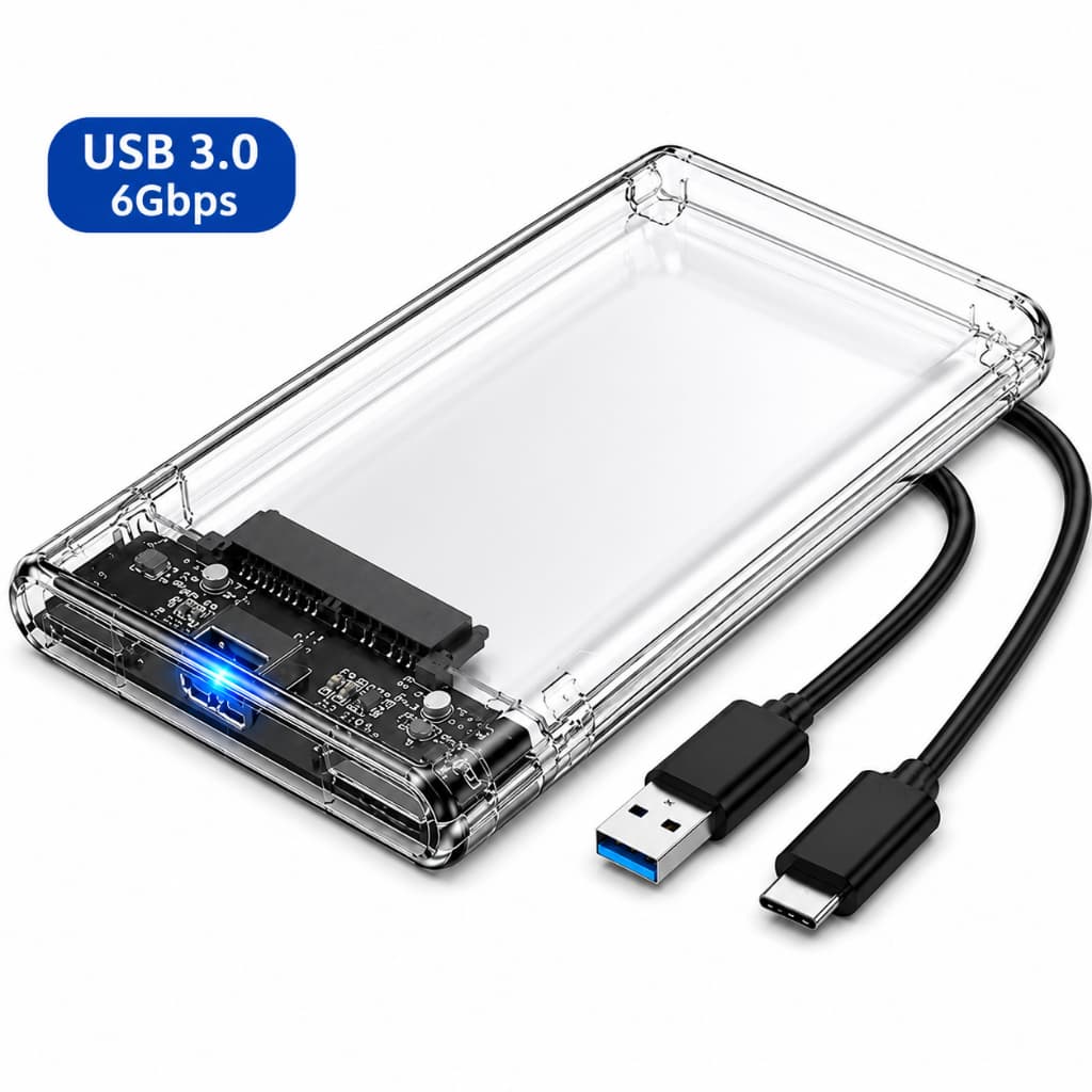 Case HD Externo 2.5 USB 3.0 HD SSD SATA Transparente 6Gbps Notebook PC PS4 Xbox