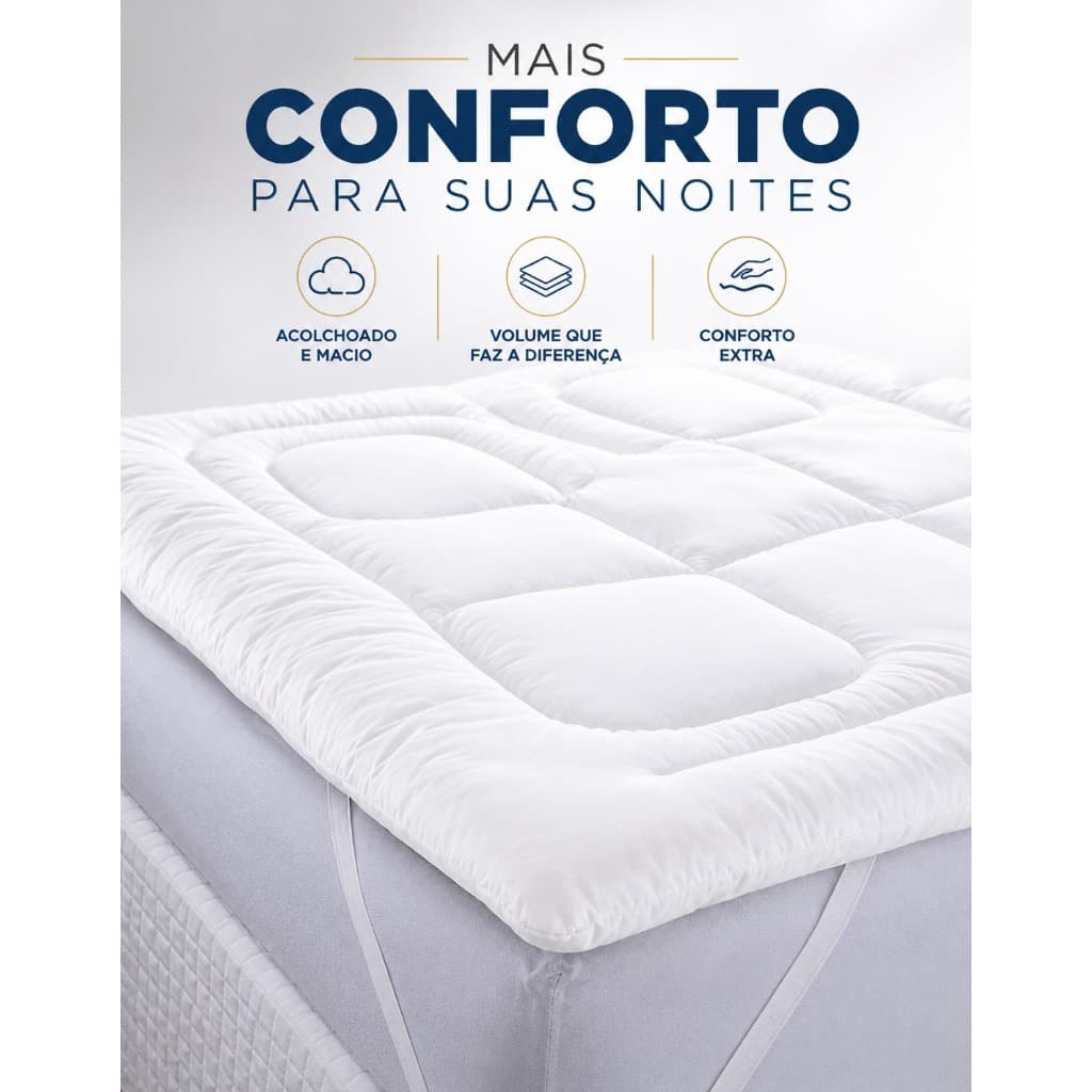 Pillow Top Casal Queen King Toque Plumas Enchimento Siliconado 600g Protetor Colchão Macio Conforto Hotel