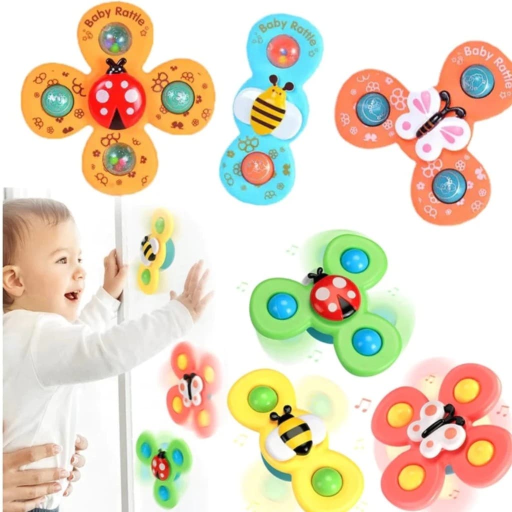 Kit com 3 Spinner Brinquedos Educativos Para Bebês Ventosa Sucção Giratória - Envio Imediato