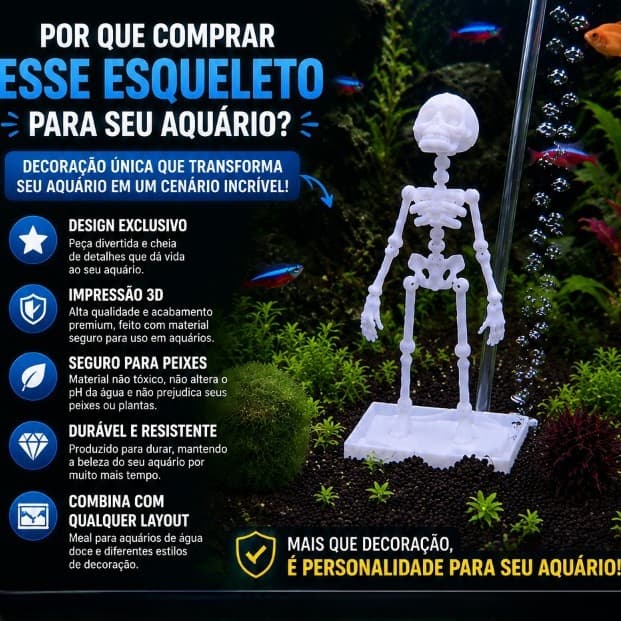 Enfeite Para Aquário Esqueleto Dançarino Com Conexão De Oxigênio de Aquário