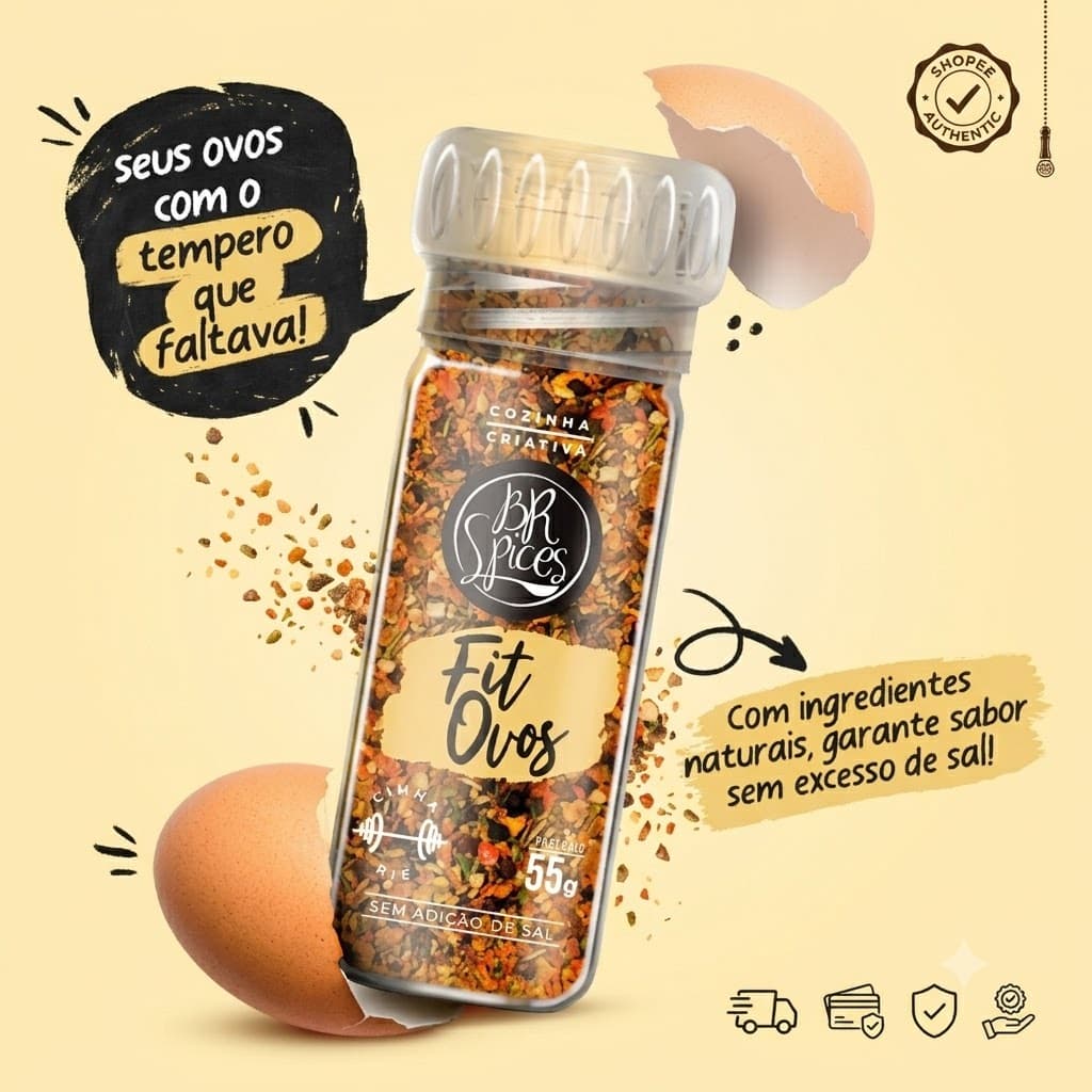 Tempero Fit Ovos Moedor 55g BR Spices - Blend Especial Gourmet