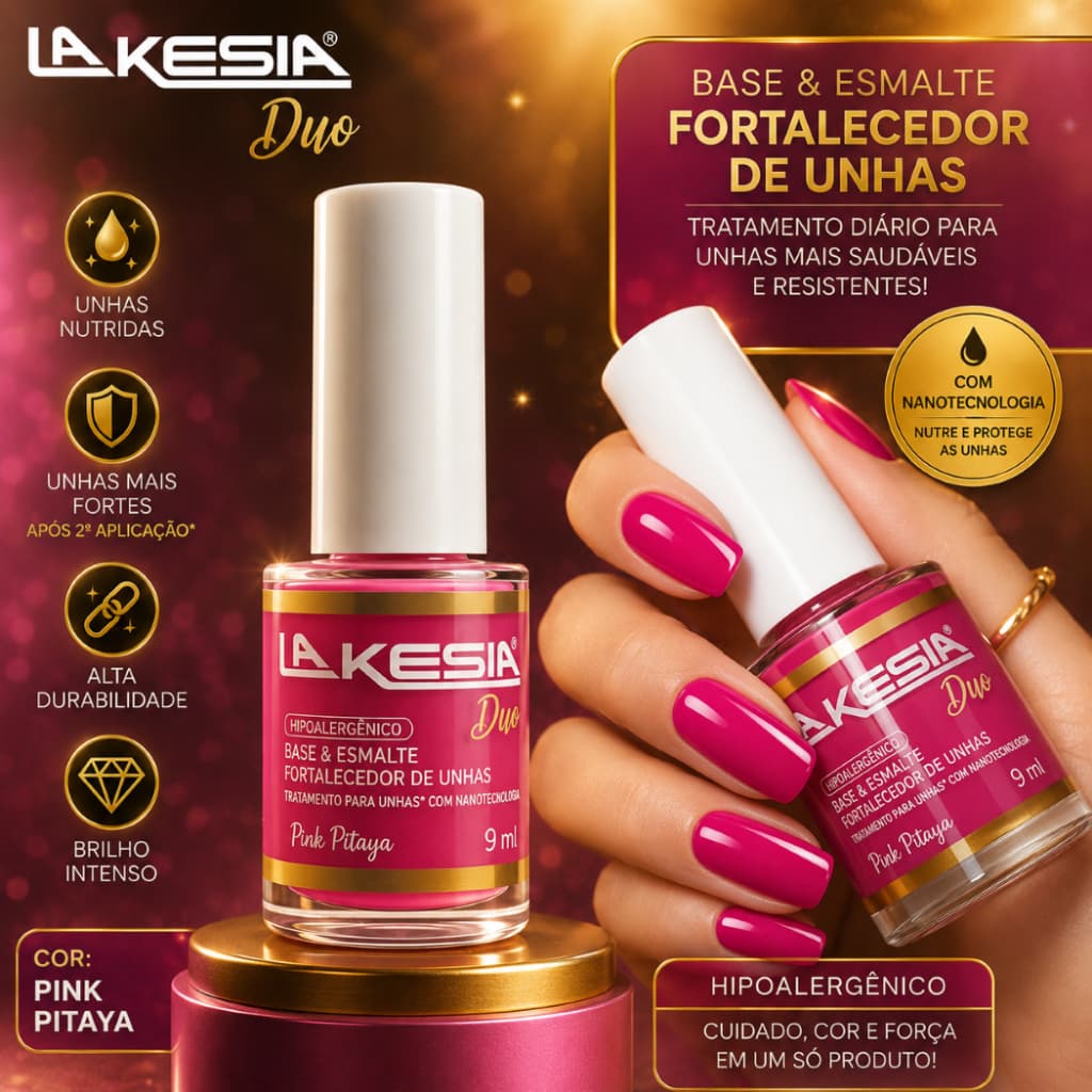Lakesia Duo Esmalte Fortalecedor 9ml Cor Pink Pitaya-val 03/27