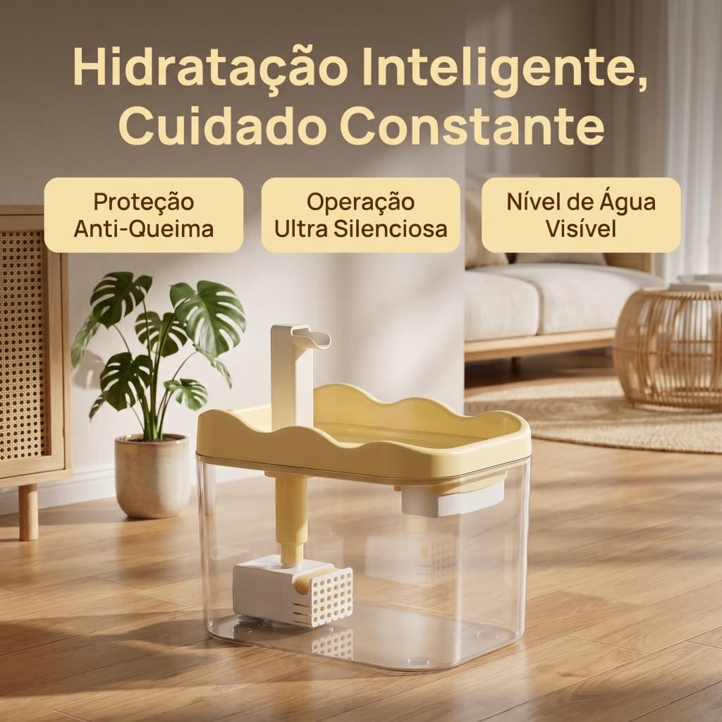 Bebedouro Inteligente Anti-Queima para Gatos | Desligamento Automático em Falta de Água | Bomba Ultra Silenciosa | Tanqu