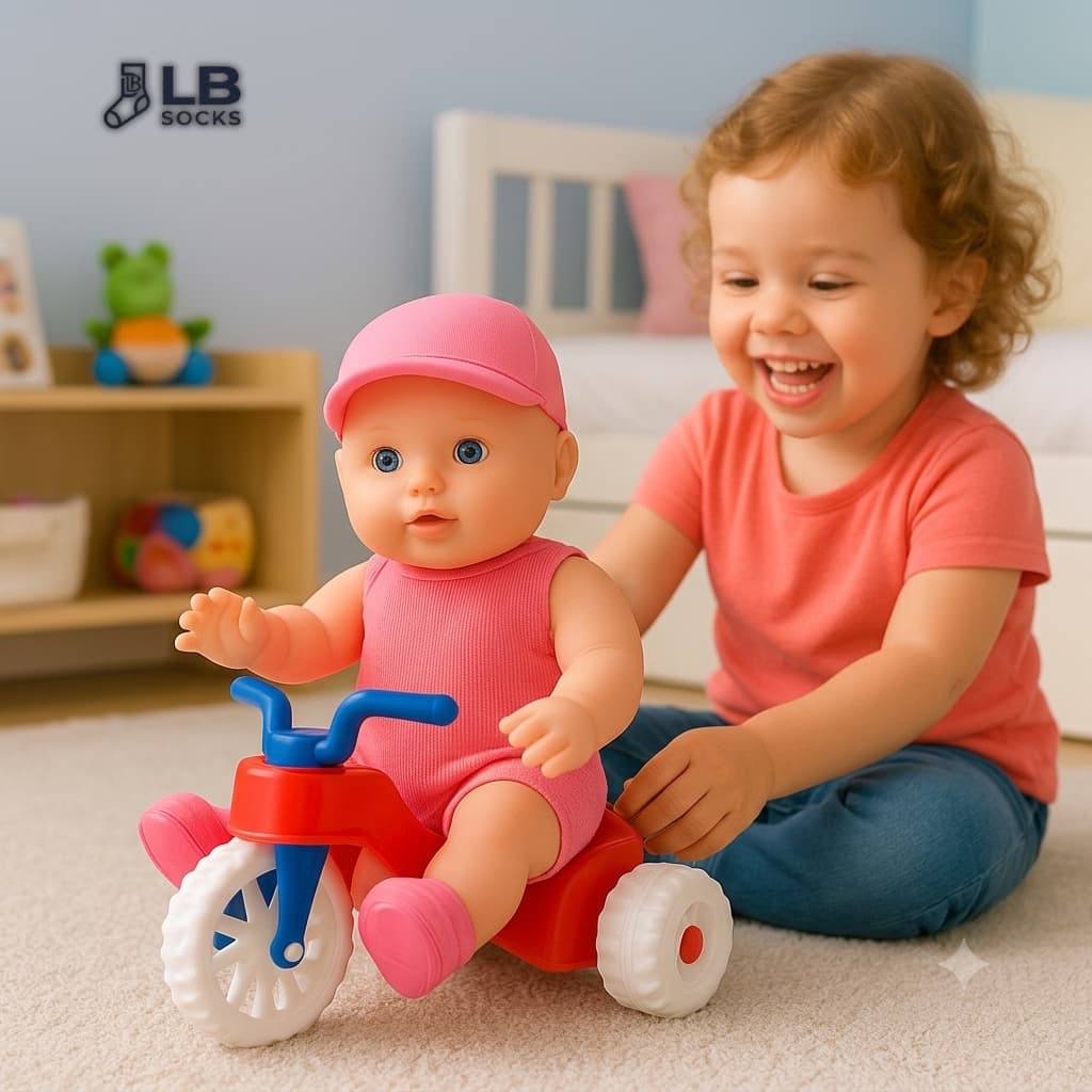 Boneca com Boné / Motoca e Acessórios Infantil Pequena Reborn com Triciclo Envio Imediato