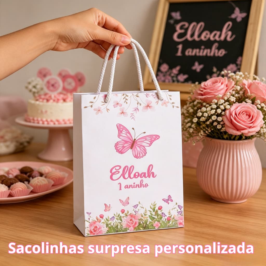 Sacolinha Personalizada–Lembrancinha Festa Jardim das borboletas-15x9x4 cm kit aniversario kit