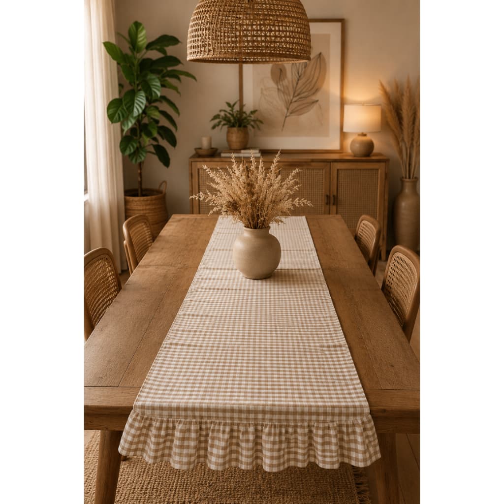 KIT 2 Trilhos 45x60cm com Babado Caminho Passadeira Centro de Mesa Oxford Xadrez Farm House 45x60cm