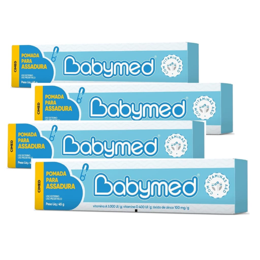 Kit 4 Pomadas Infantil Para Prevenção De Assaduras Babymed Azul Cremosa e Hidratante