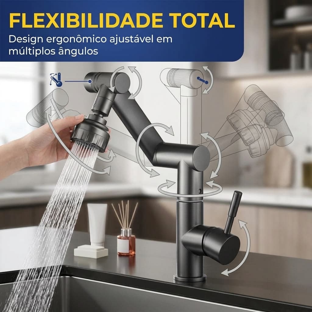 360 ° Torneira Giratória Com Braço Robótico Para Cozinha E Banheiro