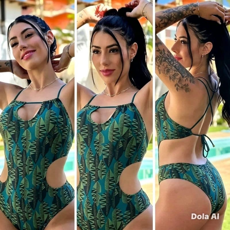 Maiô Body Feminino Sem Bojo Engana Mamãe Forrado Lycra Poliamida Estampado Praia Piscina