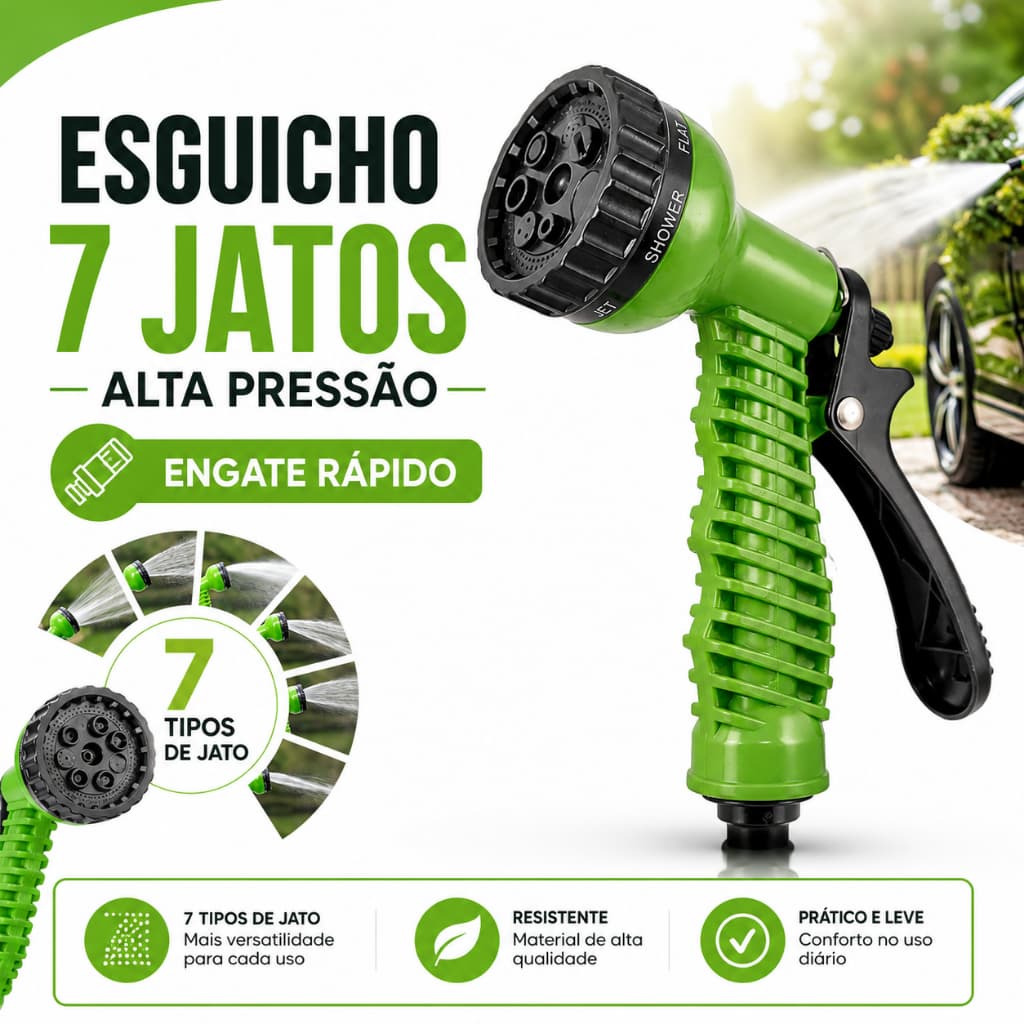 Esguicho Para Mangueira 7 Tipos de Jato Engate Rápido Alta Pressão Jardim Carro