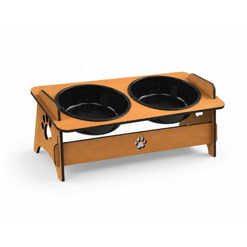 Comedouro Elevado Duplo Pet Cachorro Gato Suporte MDF Tigela Plastico 400ml