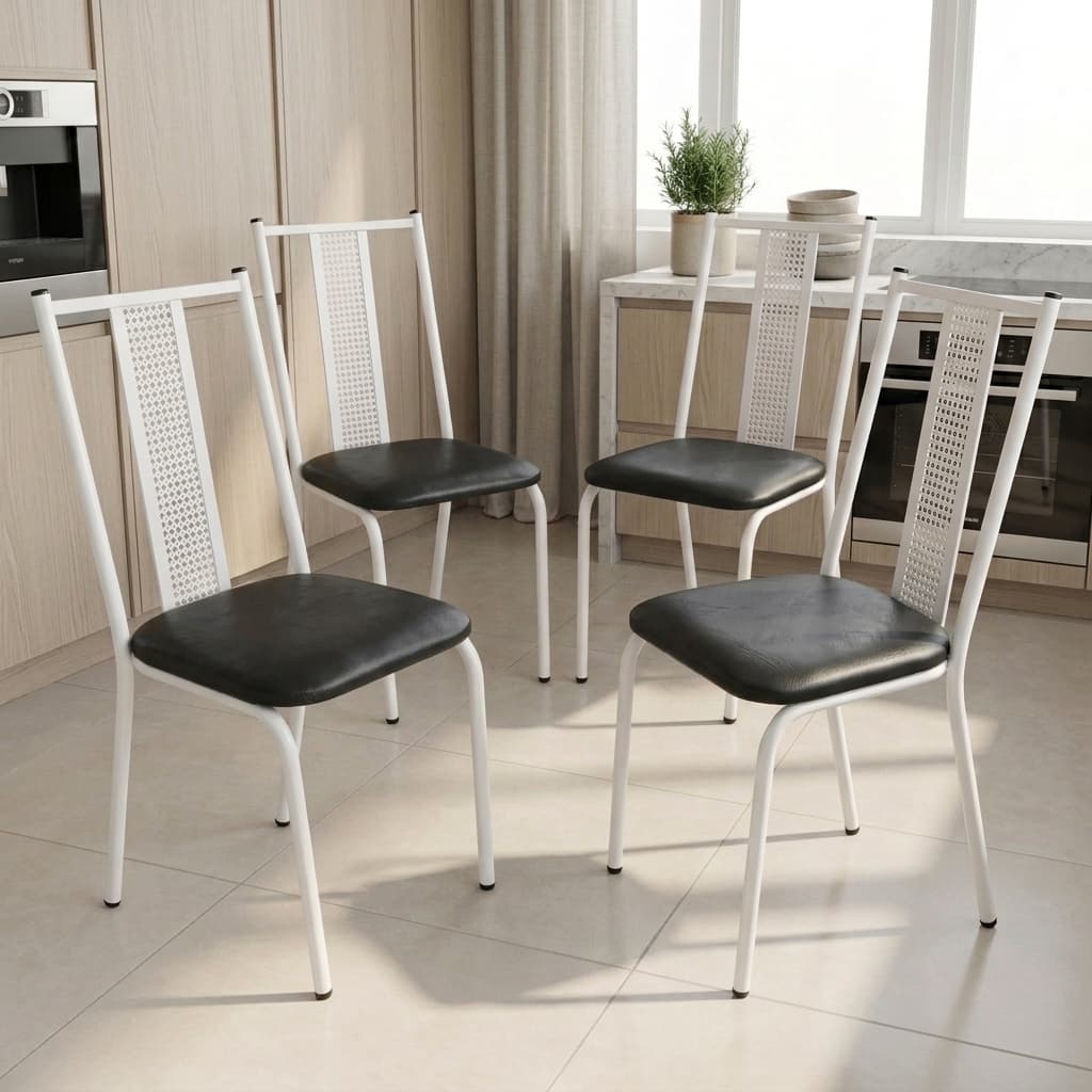 Kit 4 Cadeira Jantar Com Assento Estofado Design Moderno Confortável Estável E Resistente