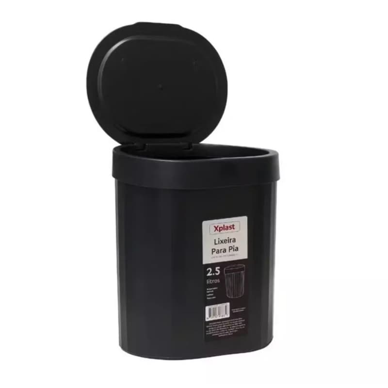 Lixeira Para Pia De Cozinha 2,5l De Plastico Xplast Tampa Resistente Organizadora De Bancada Premium
