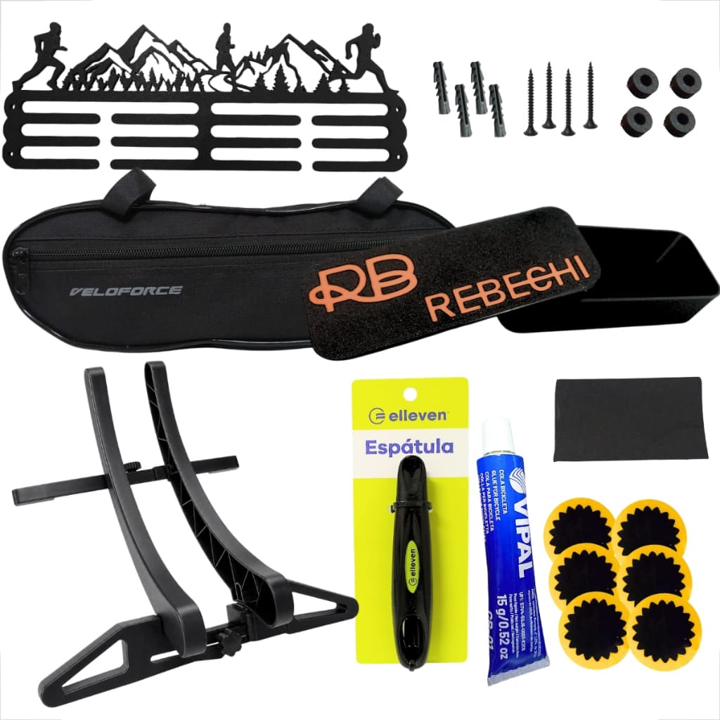 Kit Presente Dia dos Pais Ciclista Suporte de Chão Bike Bolsa Quadro Kit Remendo Vipal Porta Medalhas