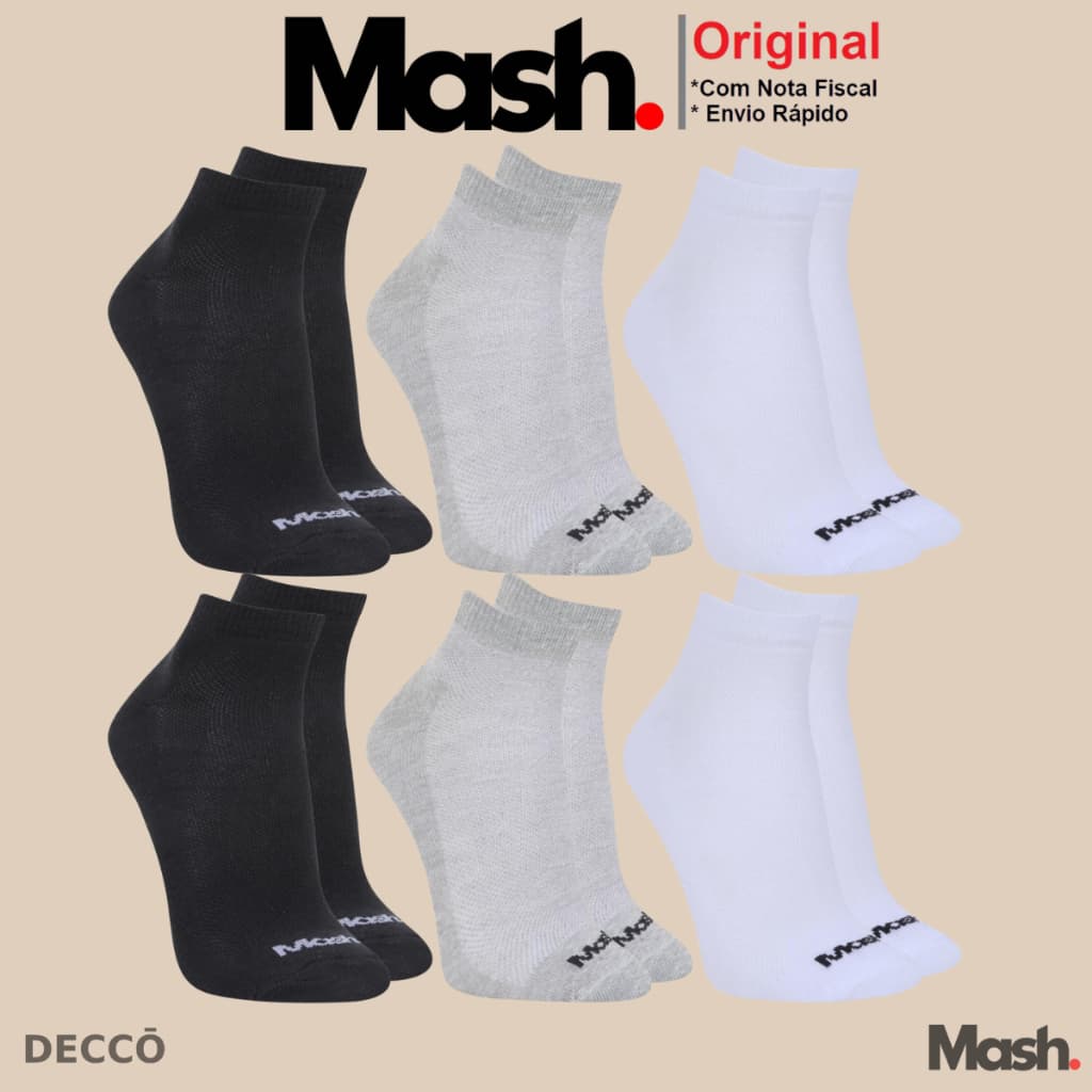 Kit com 6 Pares de Meias Mash Sport Cano Curto Unissex Original