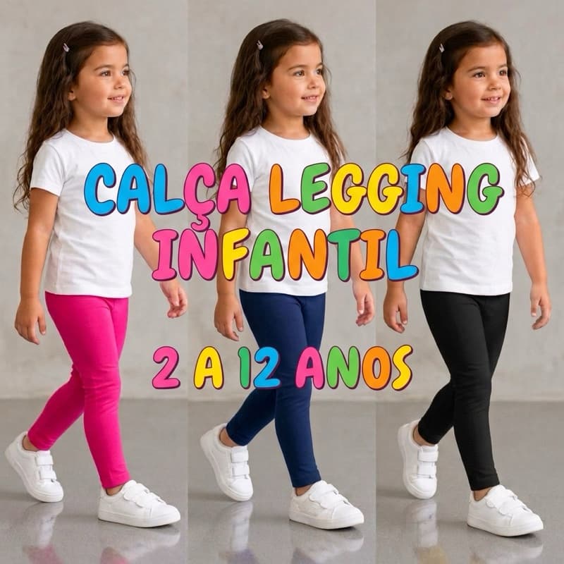 Calça Legging Infantil Menina Lisa e Estampada Tam 2 ao 12 Algodão Confortável