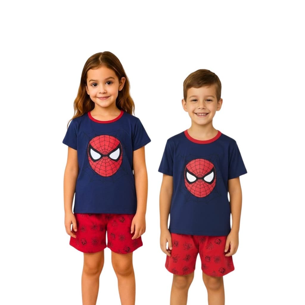 Pijama Infantil  Menino Personagens Super Hérois Curto Verão Malha Promoção