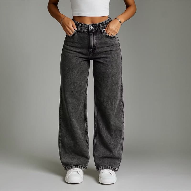 calça jeans wide leg grafite feminina super tendencia de alta qualidade