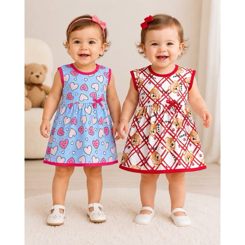 Kit 2 ou 3 Vestidos Infantil Bebê Menina Confortável Estampado 1 a 2 Anos