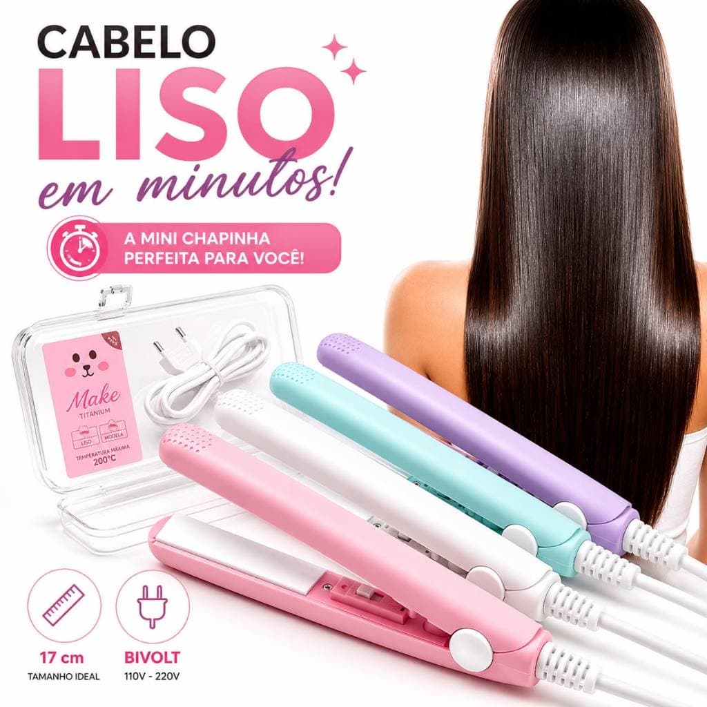 Mini Chapinha Prancha Para Cabelos Finos e Cachos 160° Portátil Com Case Para Transporte