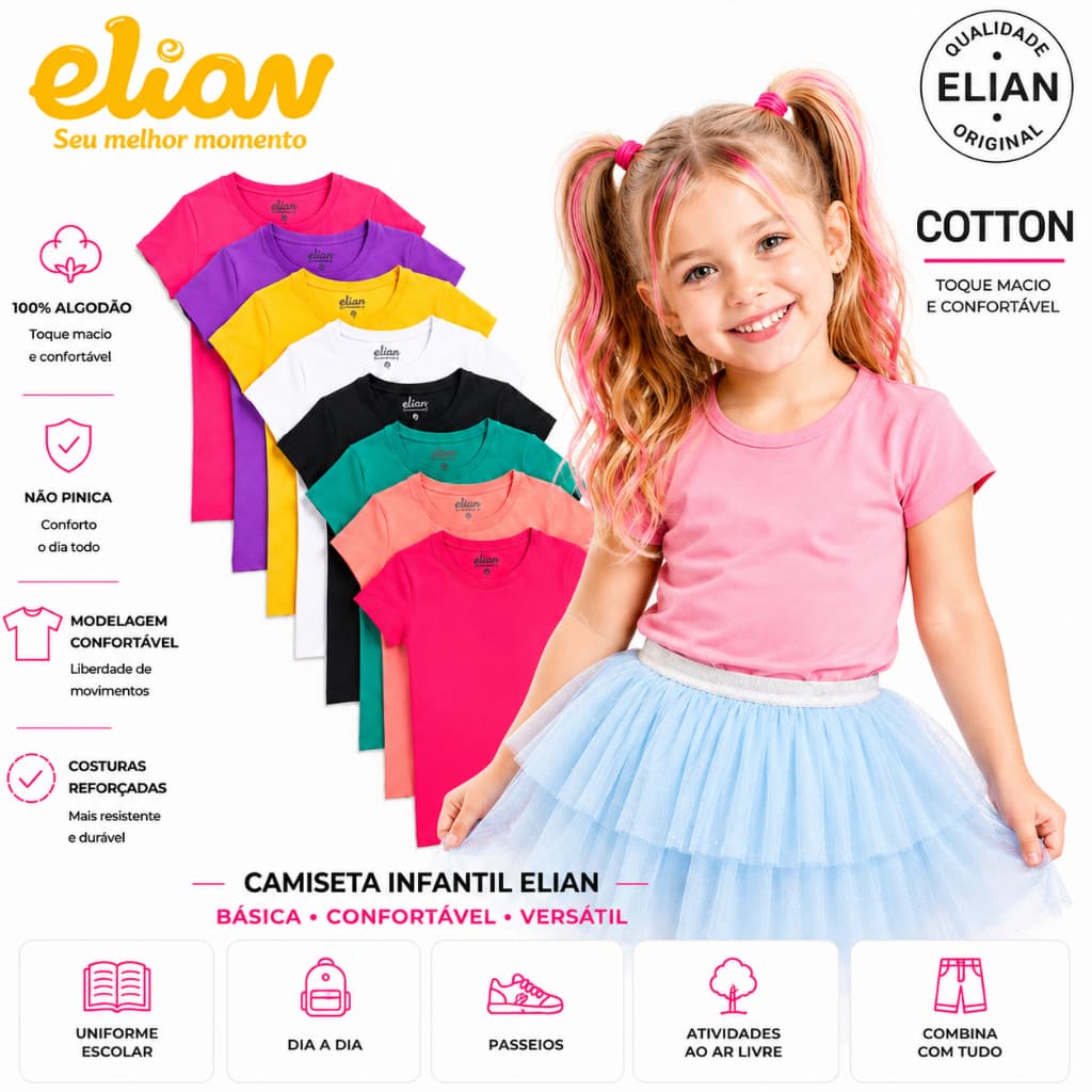 Blusa Infantil Baby Look Cotton Elian Roupa Infantil Menina Blusinha Infantil Menina Linda Roupa Menina