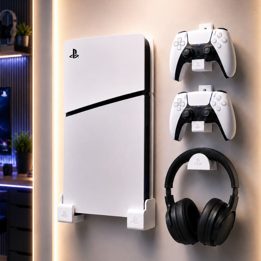 Suporte PS5 Slim De Parede Suporte Organizador Console Fone Hedset Controles Playstation