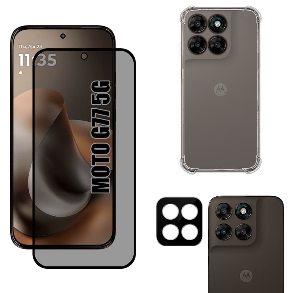 Kit Para Moto G77 | Película Privacidade 3D - Capa Anti Shock - Película Para Câmera