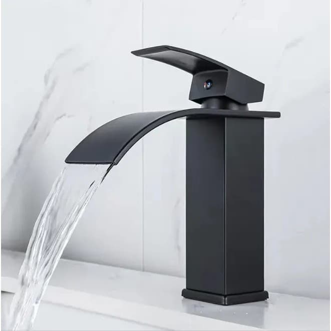 Torneira Bica Baixa Cascata Ponente Monocomando Para Banheiro Cuba Lavatório Misturador Água Quente e Fria Premium
