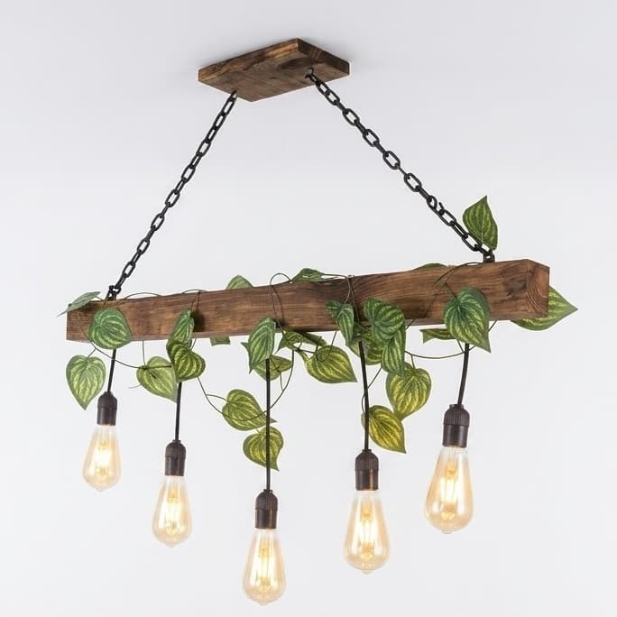 Lustre Luminária de Madeira Rústico Pó de Madeira para 5 Lâmpadas Bivolt Área Gourmet