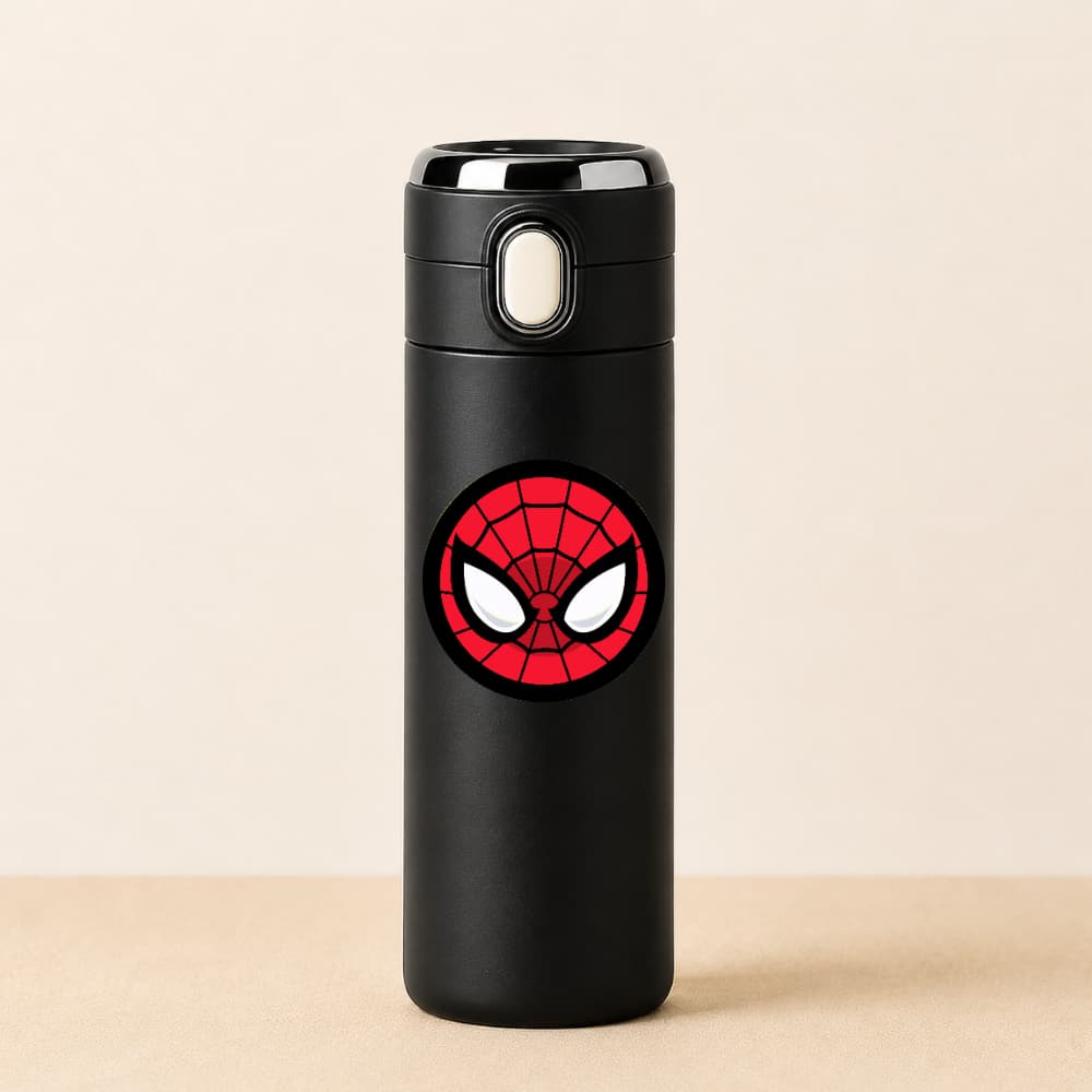 Garrafa Térmica de Água Infantil Aço Inoxidável Homem-Aranha Spiderman Estampada Termometro LED Digital 420ml