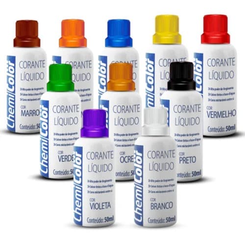 Kit 12 Corante Chemicolor Líquido 50ml com Alto Poder de Tingimento à Base de Água Uso Geral SB