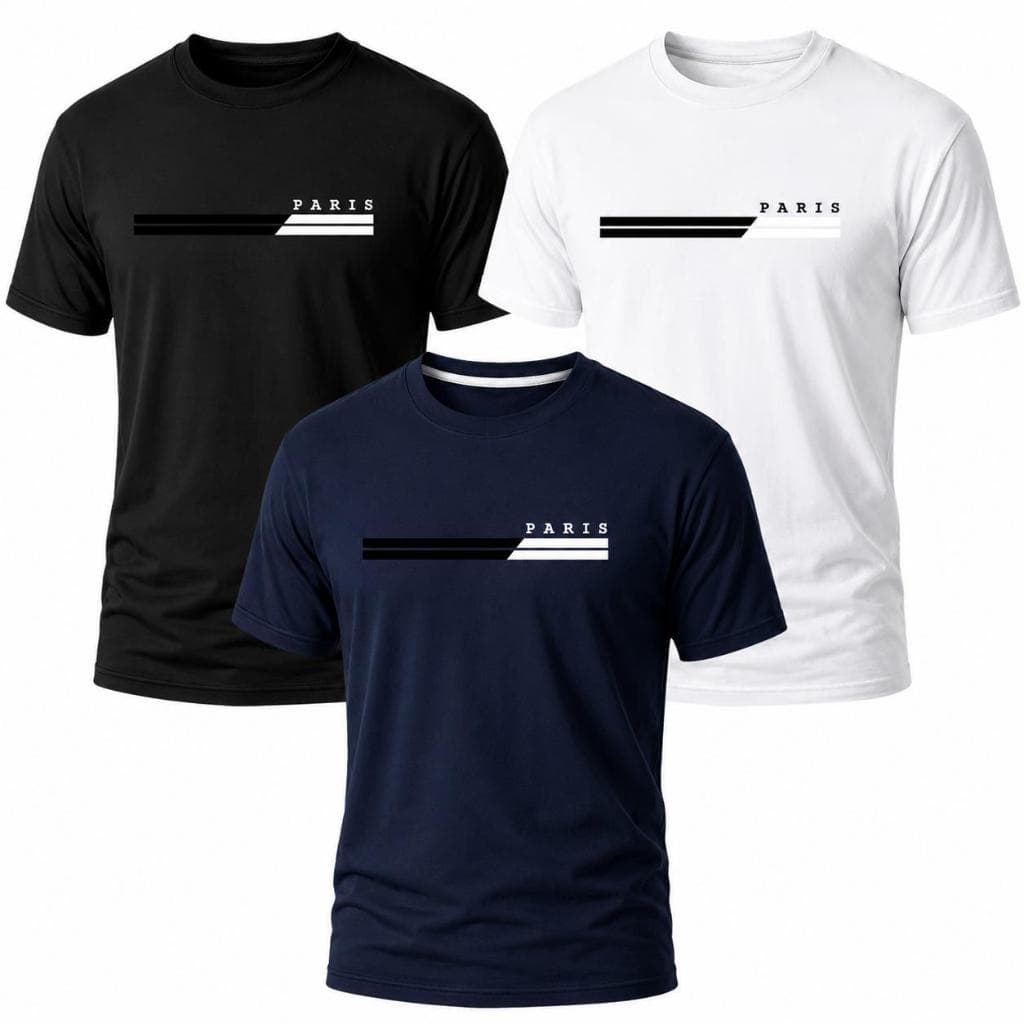 Kit 3 Camisetas  Masculinas París 100% Algodão Fio 30.1 De Alta Qualidade Envio Imediato Camiseta Masculina Alfodão