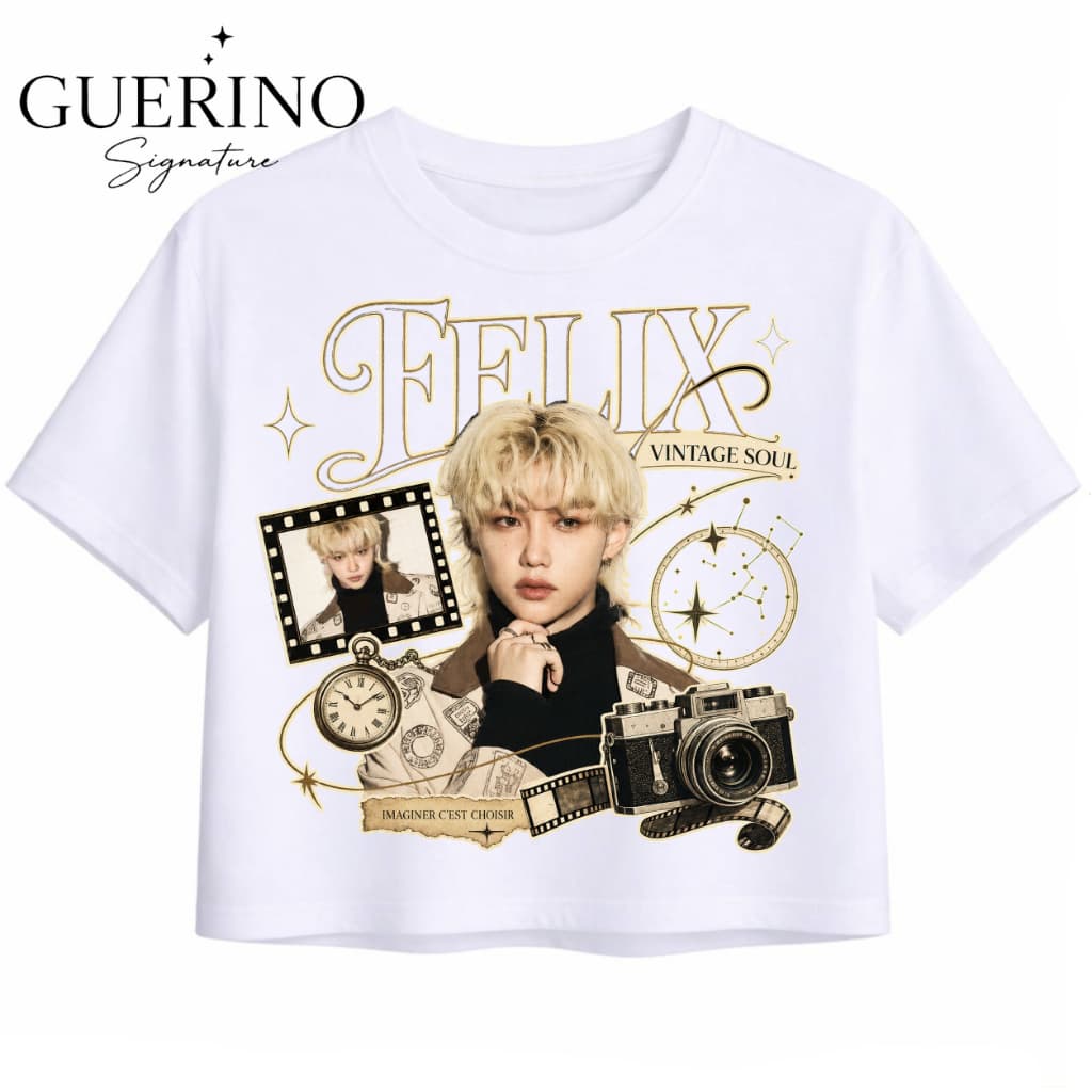 Camiseta Pequena Cropped Felix Yongbok Vintage Soul K-pop 100% Algodão Premium Stray Kids SKZ