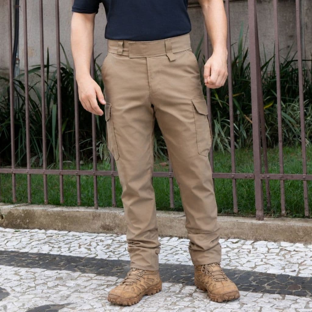 Calça Tática Masculina Cargo Bege Coyote Caqui Roupa Brigadista Skate RipStop Reforçada Vigia