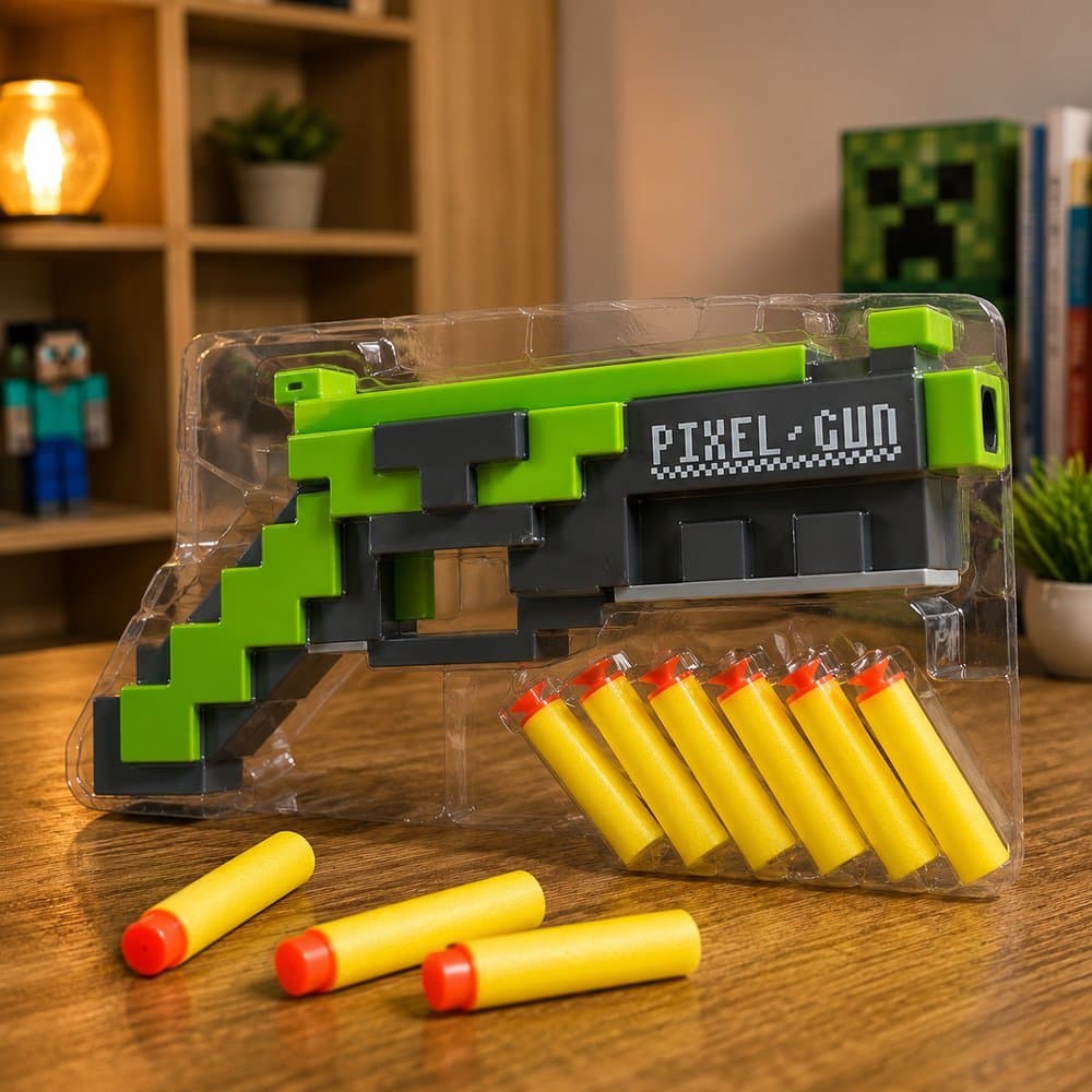 Pistola Lançadora Pixel Gun com 5 dardos de espuma - Verde brinquedo infantil