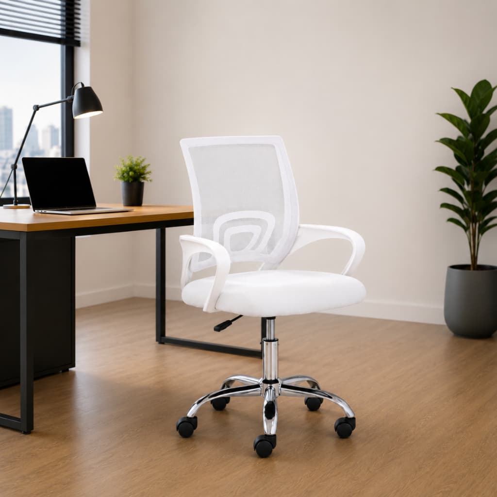 Cadeira De Escritório Home Office Ergonômica Tela Mesh Giratória Preta E Branca